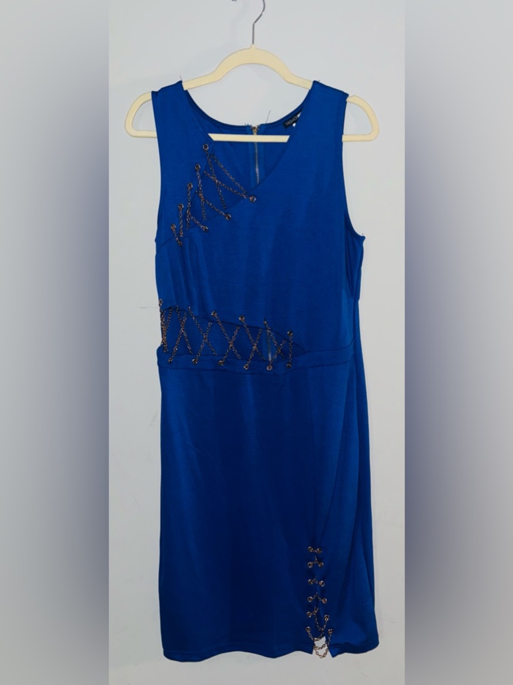 Fashion Nova Royal Blue Sleeveless Chain-Detail midi Dress